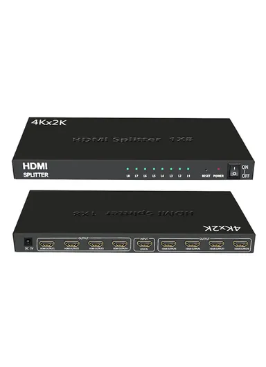 1 x 8 HDMI Splitter 4K x 2K One In Eight Out Powered 8 way HDMI Splitter Audio Video Distributor Amplifier With Charger Support Full HD
