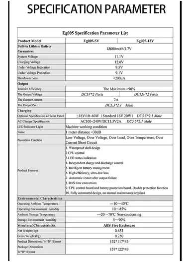 12.5W 5V Built-In Solar Controller DC Uninterruptible Power Supply With 2 Ports Output DC5V Battery 18000mAH/3.7V-White  