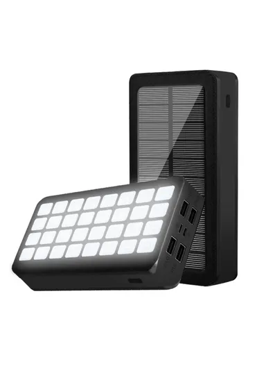 30000mAh Portable Solar Power Charger with 32LEDs, Multifunctional Emergency 4 USB Port Power Bank PS-900 (L16 x W8 x T3)cm - Black 