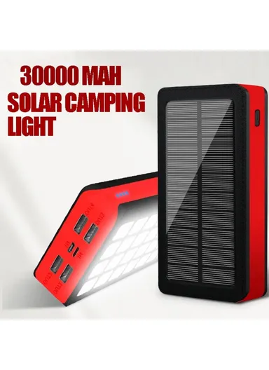 30000mAh Portable Solar Power Charger with 32LEDs, Multifunctional Emergency 4 USB Port Power Bank PS-900 (L16 x W8 x T3)cm - Black 