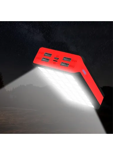 30000mAh Portable Solar Power Charger with 32LEDs, Multifunctional Emergency 4 USB Port Power Bank PS-900 (L16 x W8 x T3)cm - Black 