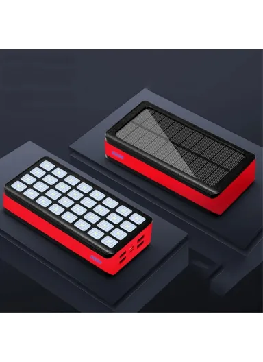 30000mAh Portable Solar Power Charger with 32LEDs, Multifunctional Emergency 4 USB Port Power Bank PS-900 (L16 x W8 x T3)cm - Black 