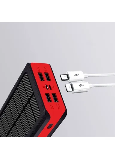 30000mAh Portable Solar Power Charger with 32LEDs, Multifunctional Emergency 4 USB Port Power Bank PS-900 (L16 x W8 x T3)cm - Black 