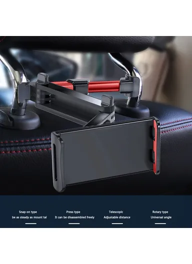Foldable Car Mobile Phone Holder Tablet Stand Adjustable Back Seat Headrest Mount Bracket - Black