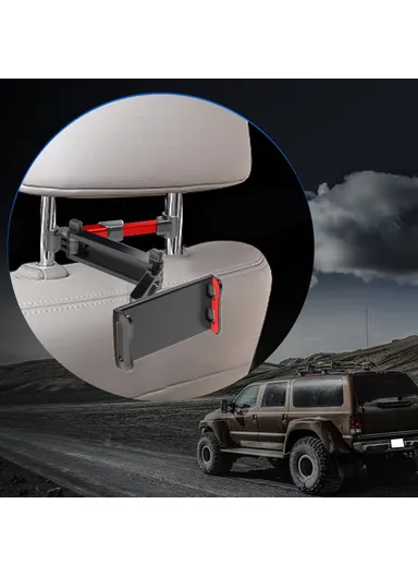 Foldable Car Mobile Phone Holder Tablet Stand Adjustable Back Seat Headrest Mount Bracket - Black