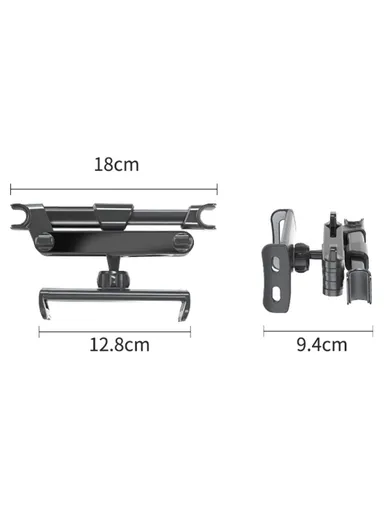 Foldable Car Mobile Phone Holder Tablet Stand Adjustable Back Seat Headrest Mount Bracket - Black