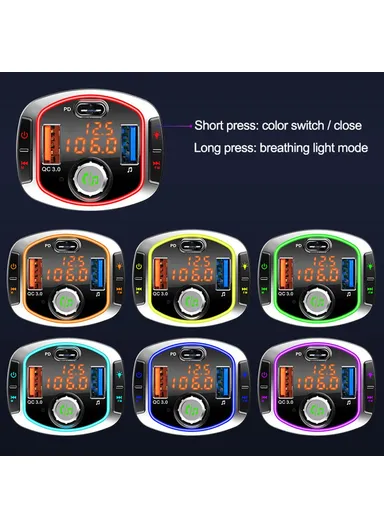 18W Multifunction Bluetooth Car FM Transmitter MP3 Player PD+QC3.0 Car Charger BC63