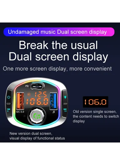 18W Multifunction Bluetooth Car FM Transmitter MP3 Player PD+QC3.0 Car Charger BC63