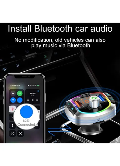 18W Multifunction Bluetooth Car FM Transmitter MP3 Player PD+QC3.0 Car Charger BC63