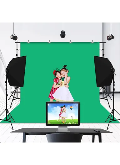 2x2.9m Photo Studio Background Support Stand Kit with Crossbar &amp; Red, Blue, Green Backdrops
