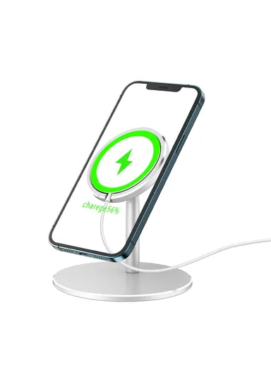 Desktop Phone Holder Bracket with Adjustable Angle for iPhone 12 Magsafe Magnetic Wireless Charger - Silver