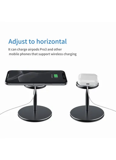 Desktop Phone Holder Bracket with Adjustable Angle for iPhone 12 Magsafe Magnetic Wireless Charger - Black