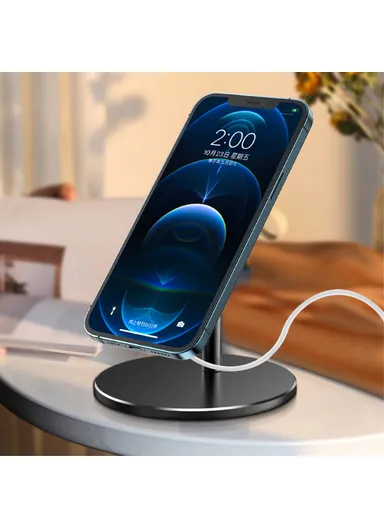 Desktop Phone Holder Bracket with Adjustable Angle for iPhone 12 Magsafe Magnetic Wireless Charger - Black