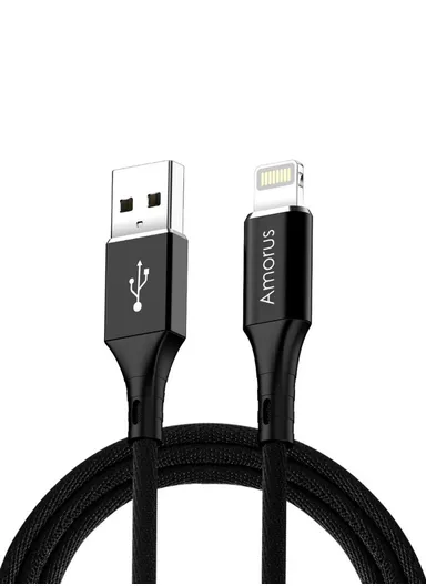 2.4A Aluminium Alloy Cotton Cloth Braided Lightning 8Pin Charge Sync Data Cable Cord for iPhone iPad iPod - Black