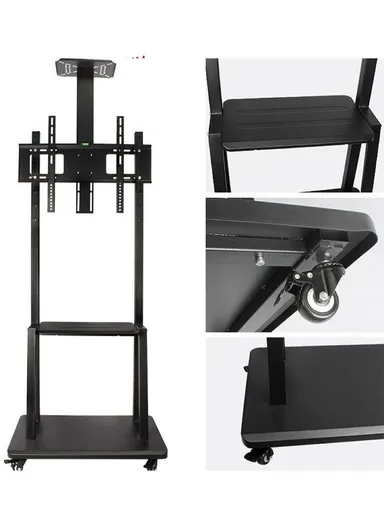 TV Mobile Cart Floor Stand for 32"-to-75" Flat TV with Two Shelves for Audio/Video Devices TVC4
