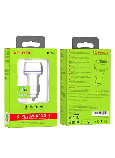 BZ14A QC 3.0 Dual Port PD20W Ambient Light In-Car Charger 