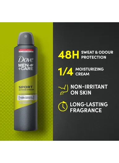 Sport Active + Fresh Deodorant 1/4 Moisturiser Technology 48H Powerful Protection With Anti- Perspirant/ Anti- Transparent 250ML For Men