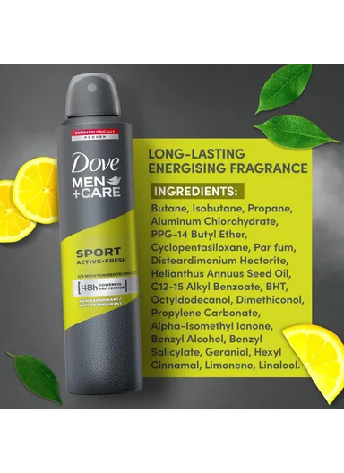 Sport Active + Fresh Deodorant 1/4 Moisturiser Technology 48H Powerful Protection With Anti- Perspirant/ Anti- Transparent 250ML For Men