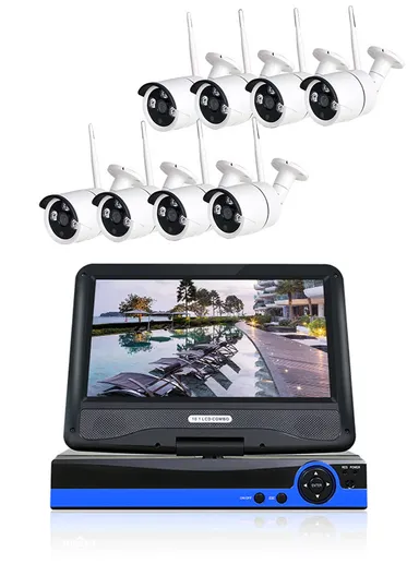 10.1" LCD Screen WiFi 8-Channel H.265 2.0MP WiFi NVR Kit With 8 Outdoor Waterproof 3.0MP Bullet Cameras XMEye