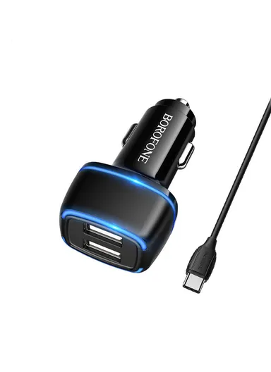 BZ14 Dual USB Output Ambient Light 12W Car Charger With Type-C Cable