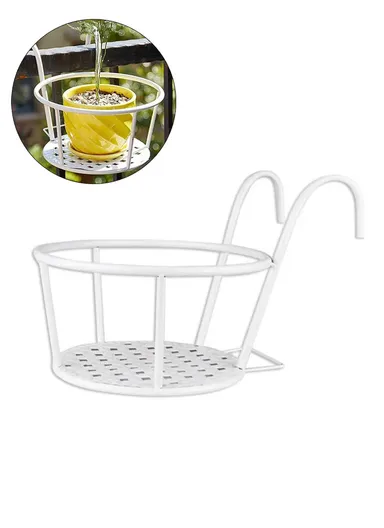 Basket Flower Pot Holder For Patio Balcony Porch Fence (L28 x W17 x H17)cm - White