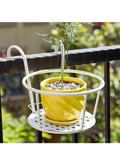 Basket Flower Pot Holder For Patio Balcony Porch Fence (L28 x W17 x H17)cm - White