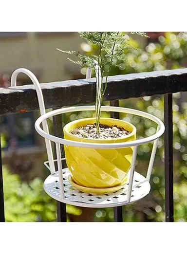 Basket Flower Pot Holder For Patio Balcony Porch Fence (L28 x W17 x H17)cm - White