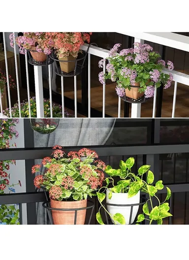 Basket Flower Pot Holder For Patio Balcony Porch Fence (L28 x W17 x H17)cm - White