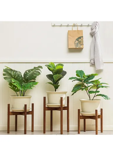 Bamboo Wood Indoor Plant Flower Stand (L28 x W28 x H33)cm - S