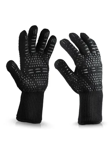 35CM BBQ Flame Retardant Cotton Cooking Kitchen Heat-Resisting Oven Welding Glove Single Hand - Black