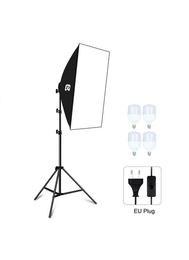 20W Photo Studio Softbox Diffuser E27 LED Light Bulb Light Stand Tripod Camera Accessories PU5071 (L70xW50)cm  - EU Plug