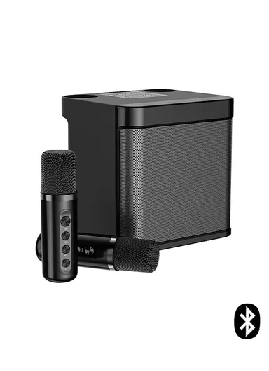 Portable K Song Bluetooth Soundbox Speaker Wireless Microphone Set Outdoor Family Party Singing Song Subwoofer YS-203 - Black