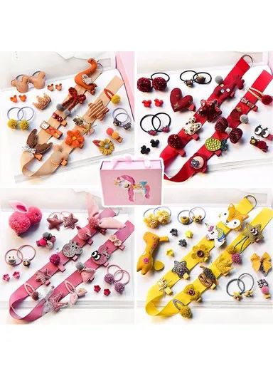 24Pcs Baby Girl's Hair Clips Cute Hair Bows Baby Elastic Hair Ties Hair Accessories Ponytail Holder Hairpins - Style A