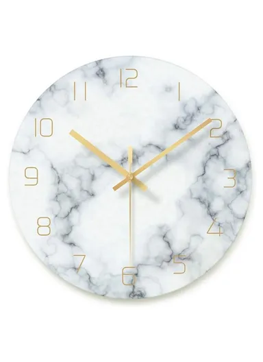 12 inch Marble Pattern Durable &amp; Rustless Decorative Glass Wall Clock (D30.5 x T0.4)cm - White