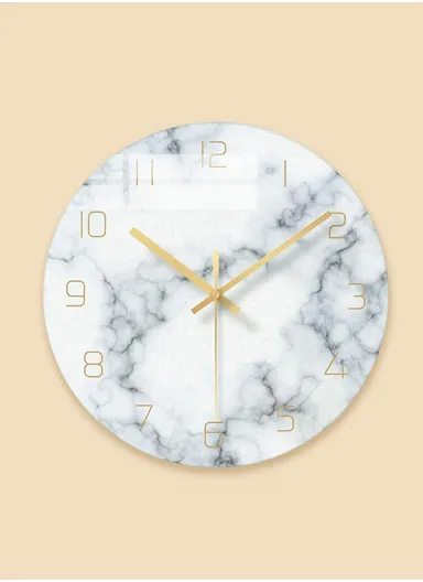 12 inch Marble Pattern Durable &amp; Rustless Decorative Glass Wall Clock (D30.5 x T0.4)cm - White