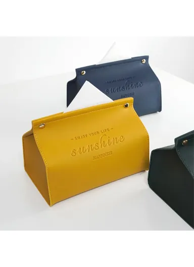 Nordic Snap Button Design PU Leather Tissue Box Cover YT2014 (L12.5 x W19.5 x H14)cm - Blue