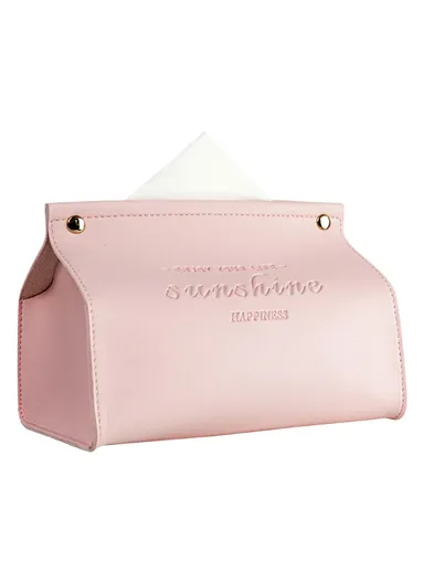 Nordic Snap Button Design PU Leather Tissue Box Cover YT2014 (L12.5 x W19.5 x H14)cm - Pink