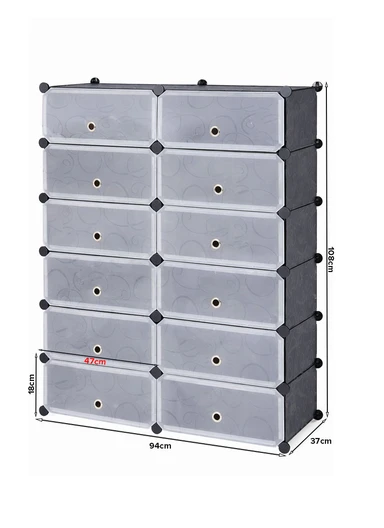 DIY Plastic Storage Shoe Rack 12 Cabinets (W94 x D37 x H108)cm - No Drawings