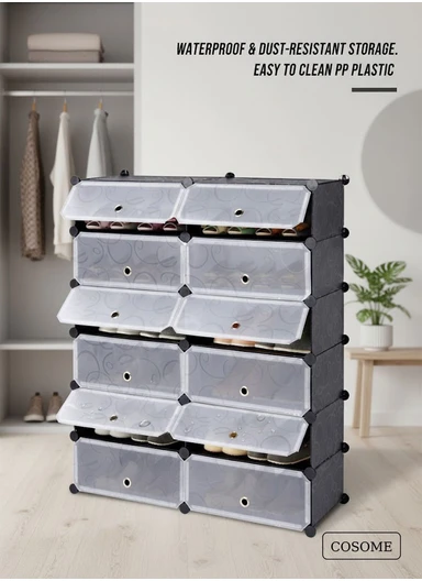 DIY Plastic Storage Shoe Rack 12 Cabinets (W94 x D37 x H108)cm - No Drawings