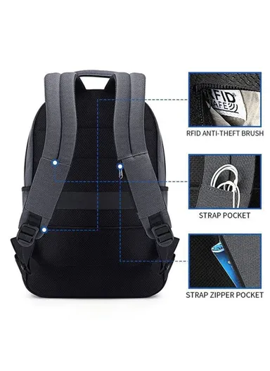 15.6-Inch Laptop Bike Backpack With TSA Lock &amp; RFID Anti-Theft Pocket - Gray