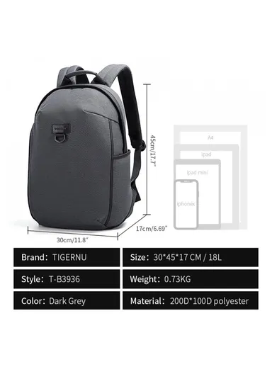 15.6-Inch Laptop Bike Backpack With TSA Lock &amp; RFID Anti-Theft Pocket - Gray