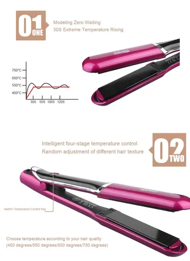 50W Professional Hair Straightener with LED Display &amp; Adjustable Temperature 10083- Blue