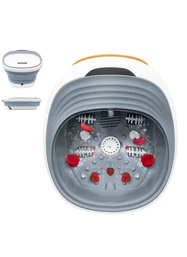 500W Folding Foot Spa Massager With Heating Foot Massage &amp; 4 Shiatsu Massage Rollers, Bubble, Red Light, &amp; Heat Controlled