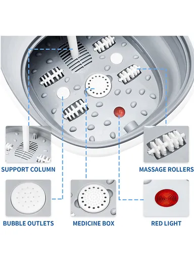 500W Folding Foot Spa Massager With Heating Foot Massage &amp; 4 Shiatsu Massage Rollers, Bubble, Red Light, &amp; Heat Controlled