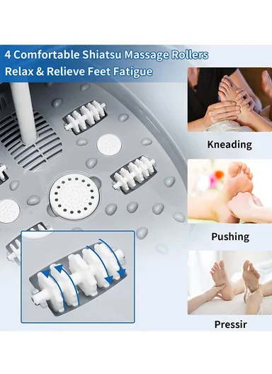 500W Folding Foot Spa Massager With Heating Foot Massage &amp; 4 Shiatsu Massage Rollers, Bubble, Red Light, &amp; Heat Controlled