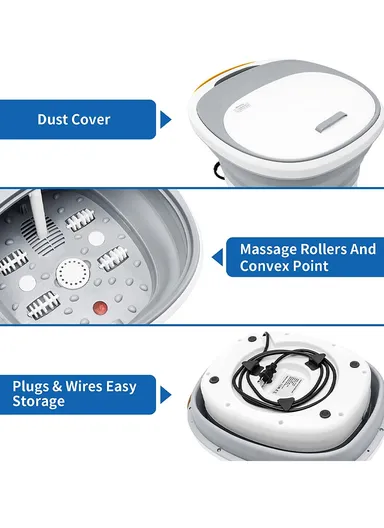 500W Folding Foot Spa Massager With Heating Foot Massage &amp; 4 Shiatsu Massage Rollers, Bubble, Red Light, &amp; Heat Controlled