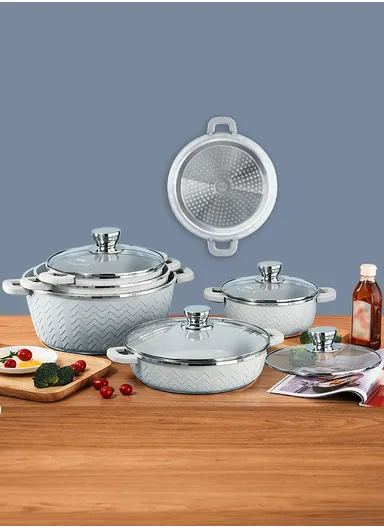 9 PCS 20/24/28/32cm Non-Stick Toughened Casserole Set With 28cm Pot &amp; Glass Lids CA001-S01 - Beige