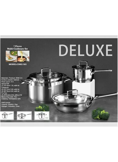7 PCS 24/28CM CASSEROLE + 16CM SAUCE PAN + 28CM FRY PAN Stainless Steel Multi-Cookware Set CS002-S01