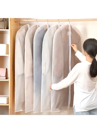 5Pc Clear Garment Bags Clothes Covers For Suits Dresses Coats (L140 x W60)cm - White