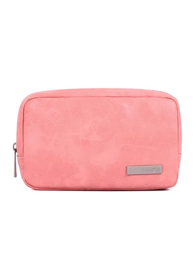 Solid Color PU Leather Digital Accessories Storage Bag (L20cm x W7cm x H12)cm L11-S11 - Pink
